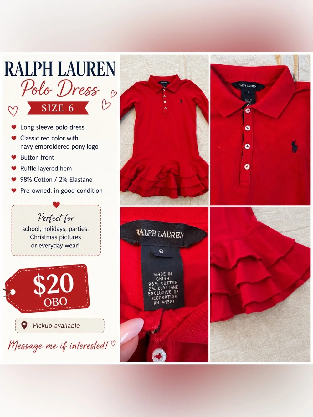Ralph Lauren Red Ruffle Polo Dress